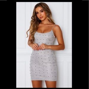 White fox boutique silver body con dress